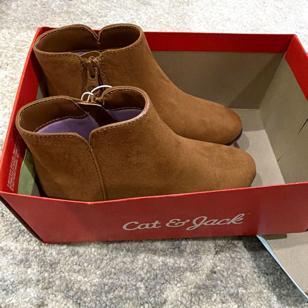 Cat & Jack Faux Suede Ankle Bootie Boots Zip Zipper Brown Kids US 13